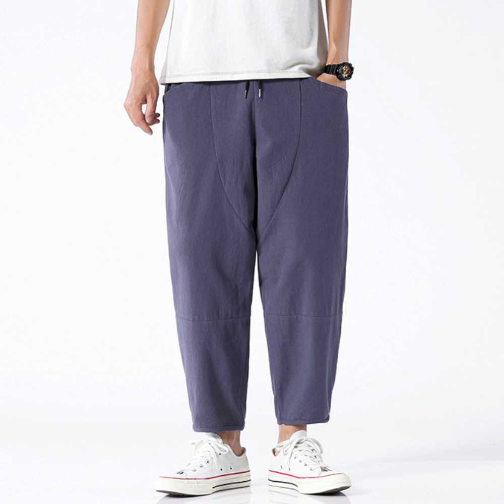 Men’s Cotton Cropped Trousers with Drawstring Waist