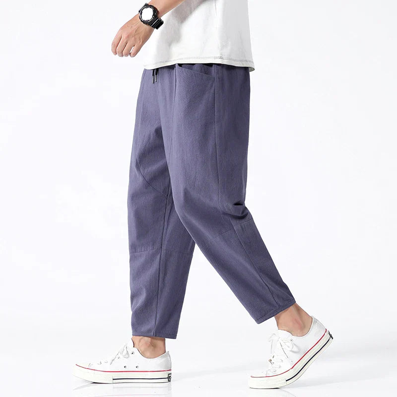 Men’s Cotton Cropped Trousers with Drawstring Waist