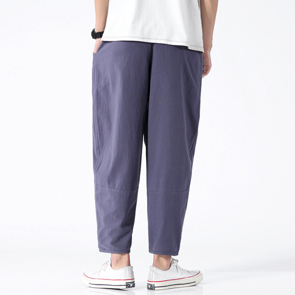 Men’s Cotton Cropped Trousers with Drawstring Waist
