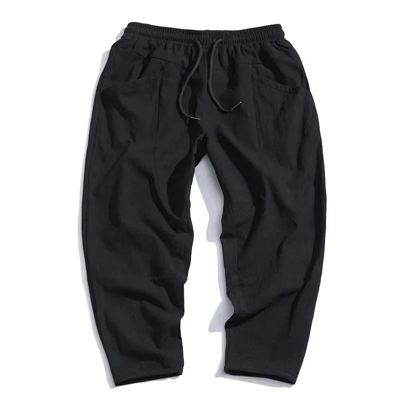 Men’s Cotton Cropped Trousers with Drawstring Waist