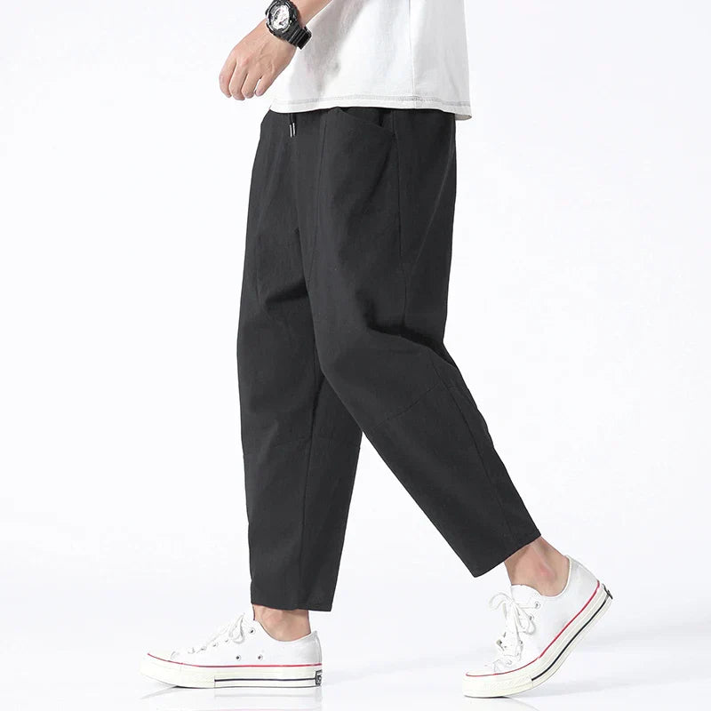 Men’s Cotton Cropped Trousers with Drawstring Waist