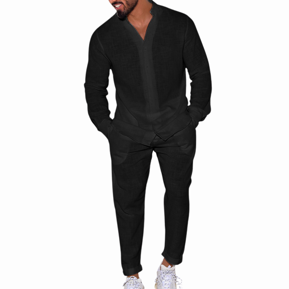 Men’s Cotton Long Sleeve Summer Two-Piece Set Relaxed Fit