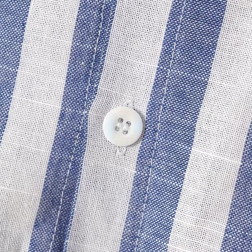 Men’s Cotton Striped Long Sleeve Button-Up Shirt with Collar