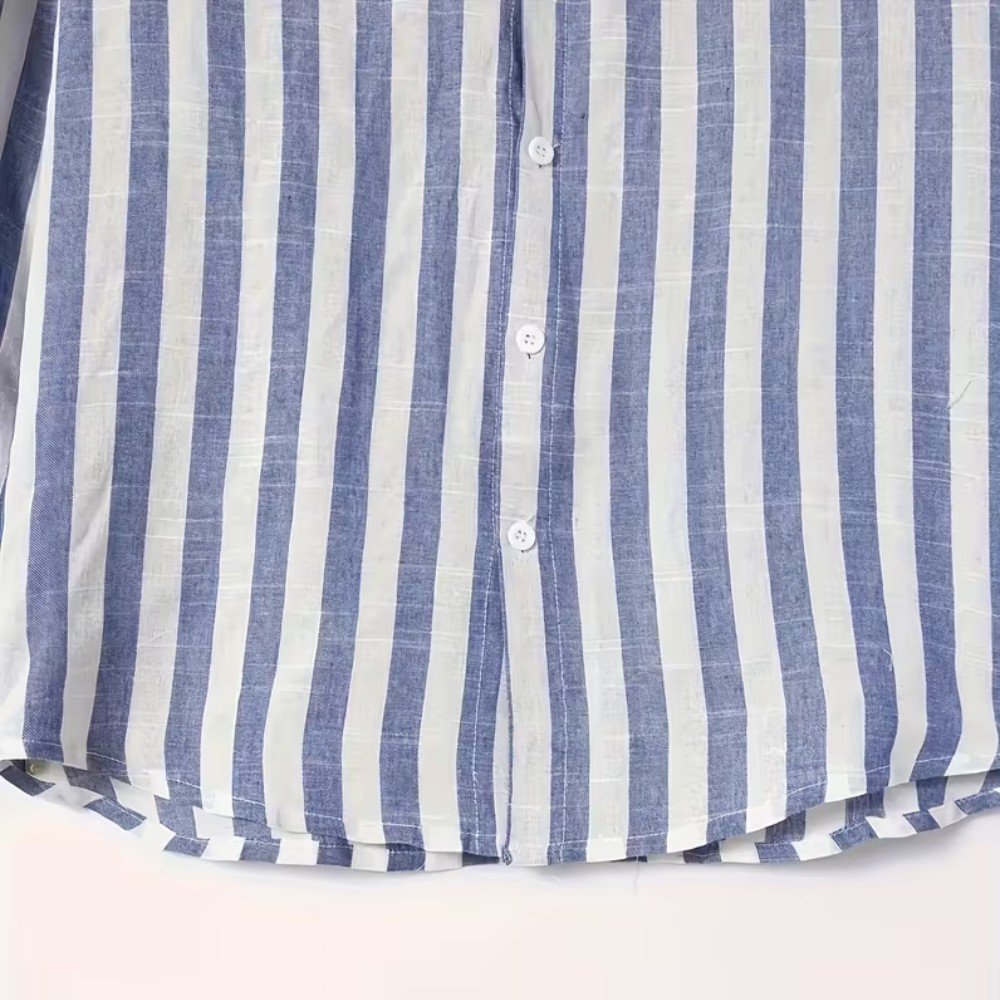 Men’s Cotton Striped Long Sleeve Button-Up Shirt with Collar