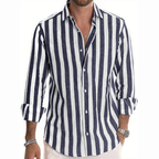 Men’s Cotton Striped Long Sleeve Button-Up Shirt with Collar