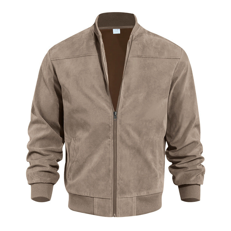 Men’s Faux Suede Bomber Jacket with Zip Front