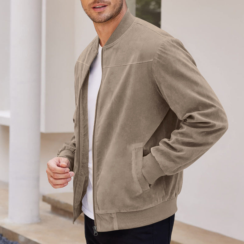 Men’s Faux Suede Bomber Jacket with Zip Front