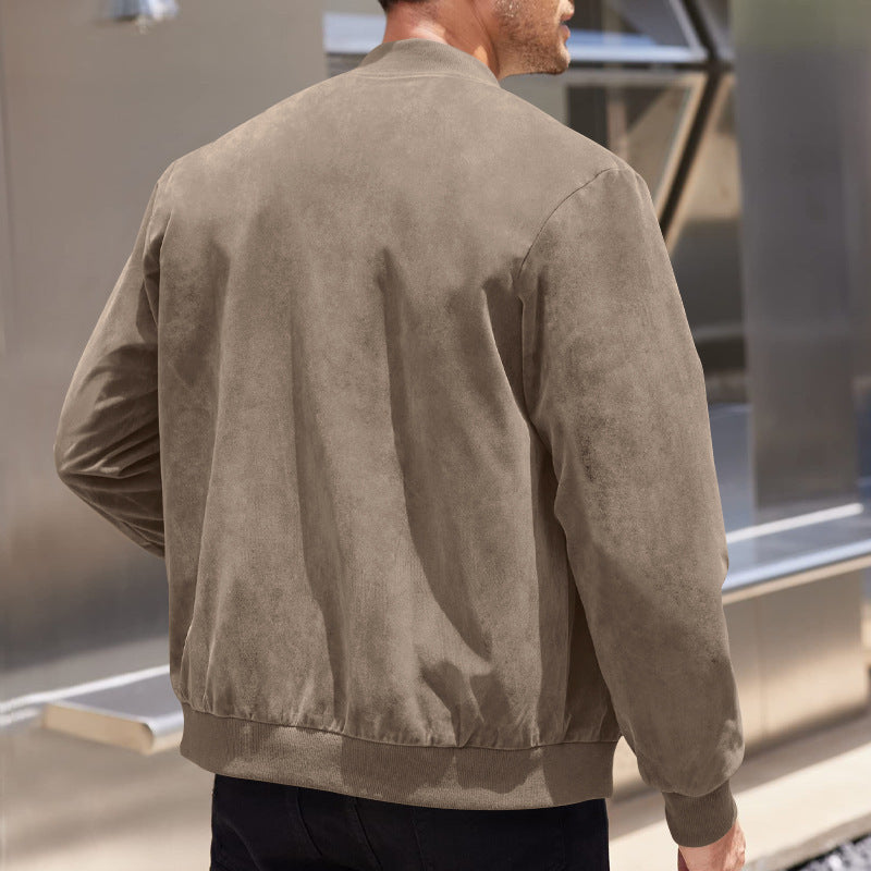 Men’s Faux Suede Bomber Jacket with Zip Front