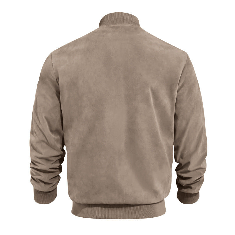 Men’s Faux Suede Bomber Jacket with Zip Front