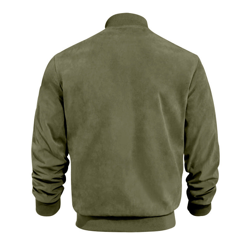 Men’s Faux Suede Bomber Jacket with Zip Front