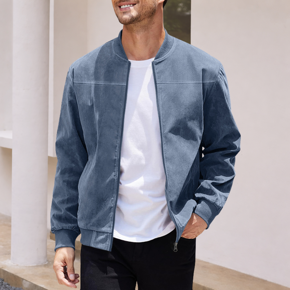 Men’s Faux Suede Bomber Jacket with Zip Front