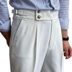 Men’s High Waist Straight Leg Trousers with Pleated Front