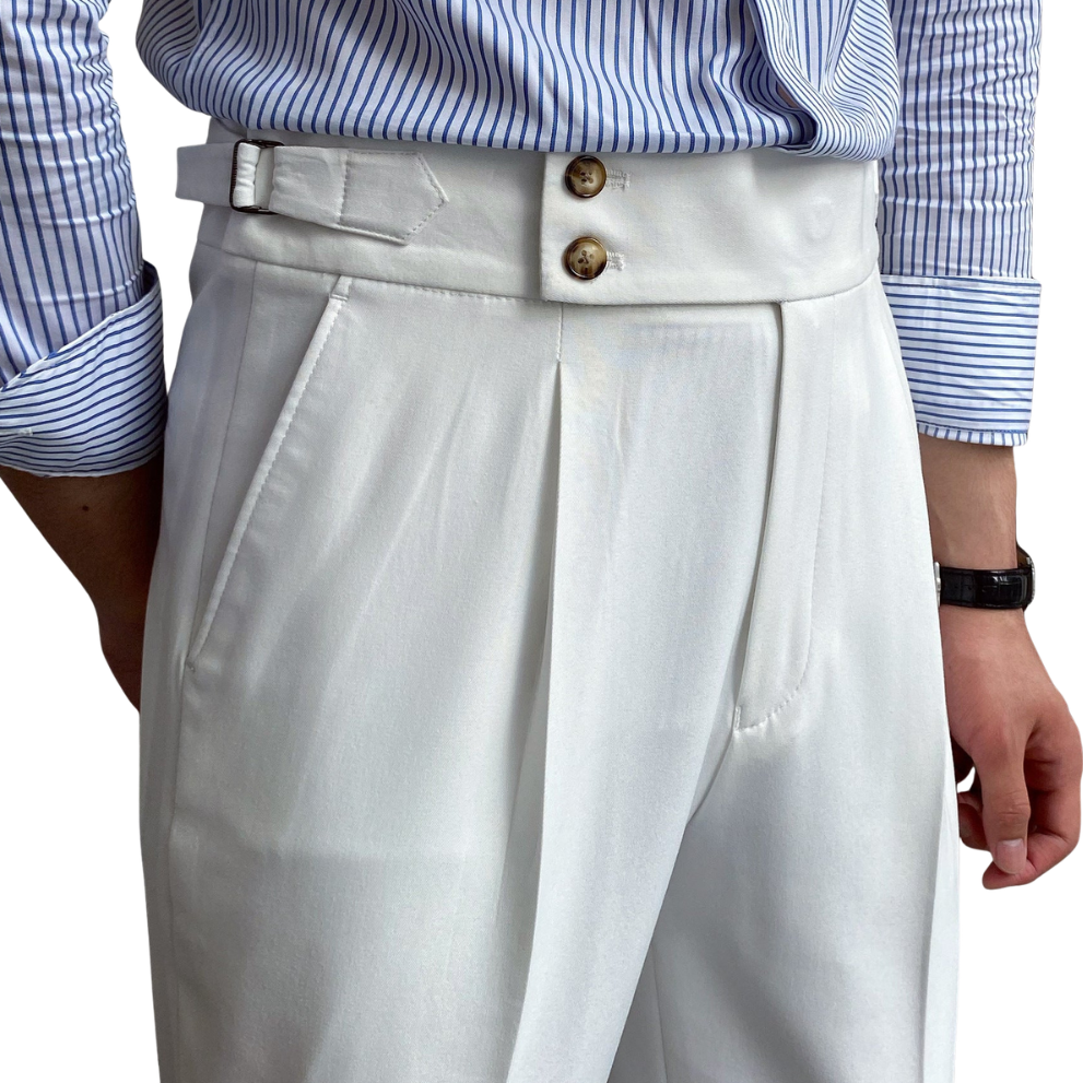 Men’s High Waist Straight Leg Trousers with Pleated Front