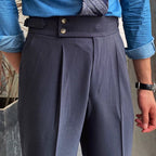 Men’s High Waist Straight Leg Trousers with Pleated Front