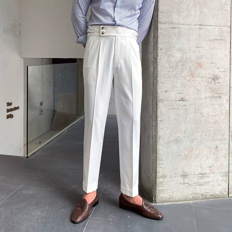 Men’s High Waist Straight Leg Trousers with Pleated Front