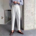 Men’s High Waist Straight Leg Trousers with Pleated Front