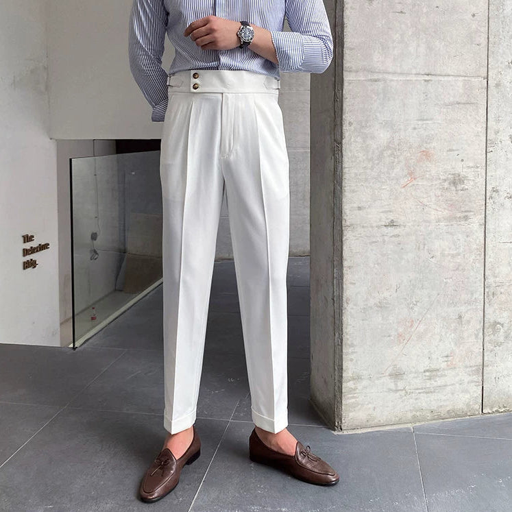 Men’s High Waist Straight Leg Trousers with Pleated Front