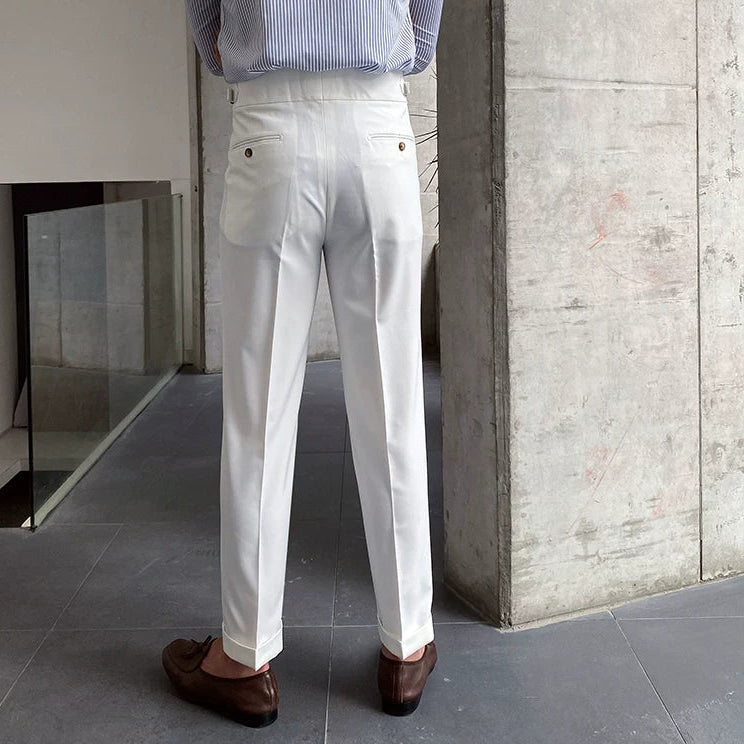 Men’s High Waist Straight Leg Trousers with Pleated Front