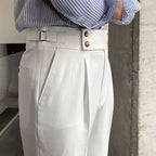 Men’s High Waist Straight Leg Trousers with Pleated Front