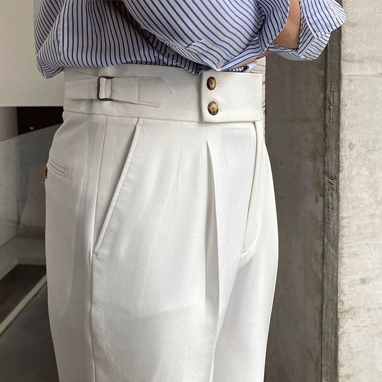 Men’s High Waist Straight Leg Trousers with Pleated Front