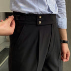 Men’s High Waist Straight Leg Trousers with Pleated Front