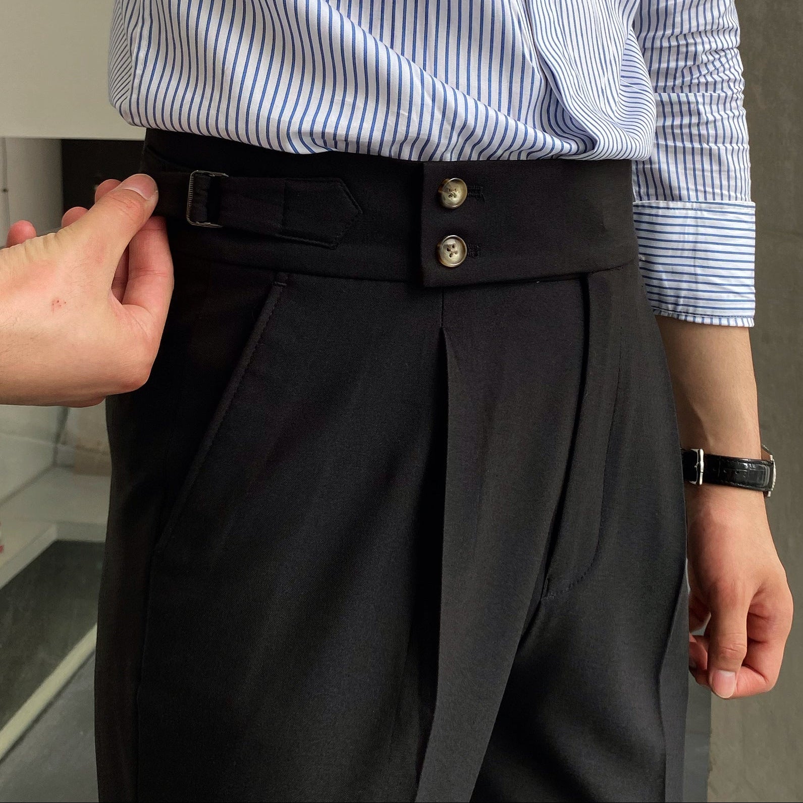 Men’s High Waist Straight Leg Trousers with Pleated Front