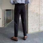 Men’s High Waist Straight Leg Trousers with Pleated Front