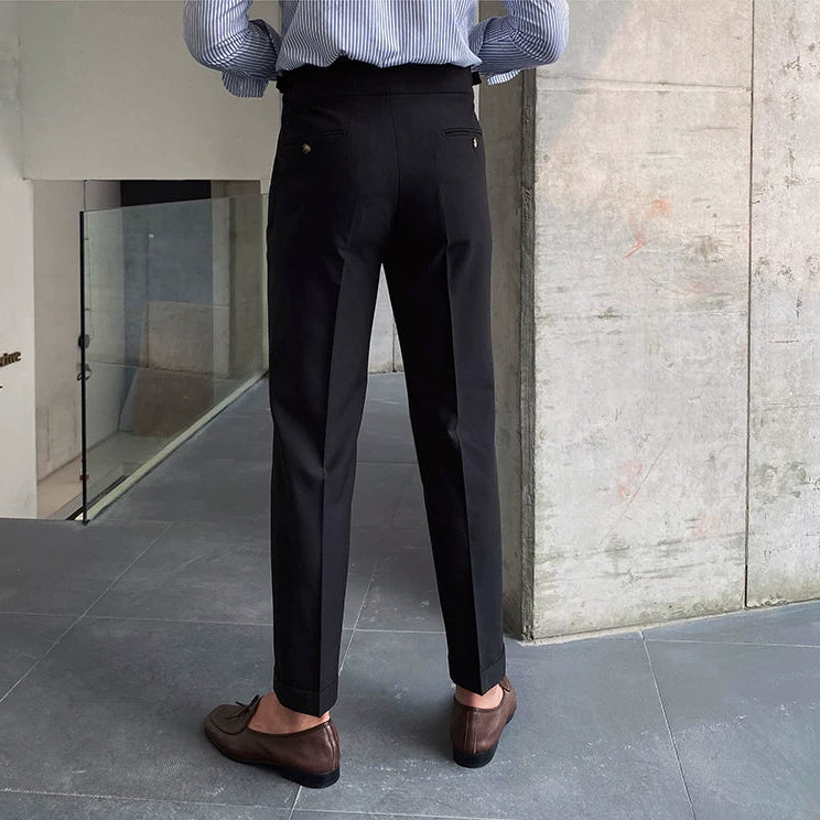 Men’s High Waist Straight Leg Trousers with Pleated Front