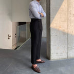 Men’s High Waist Straight Leg Trousers with Pleated Front