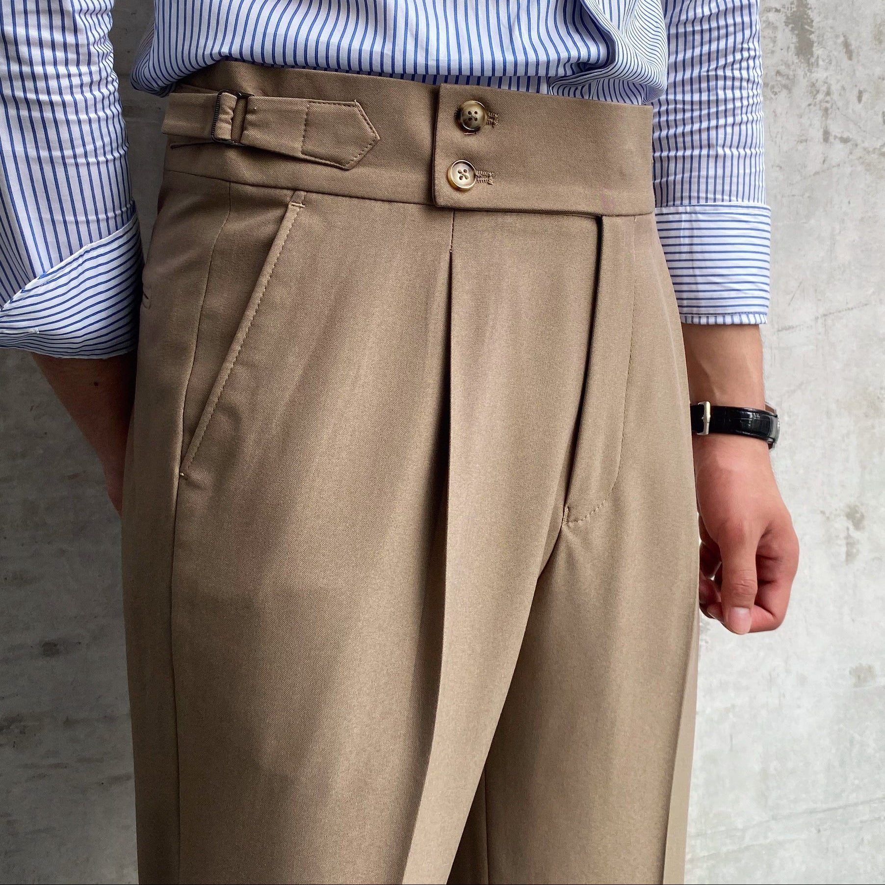 Men’s High Waist Straight Leg Trousers with Pleated Front