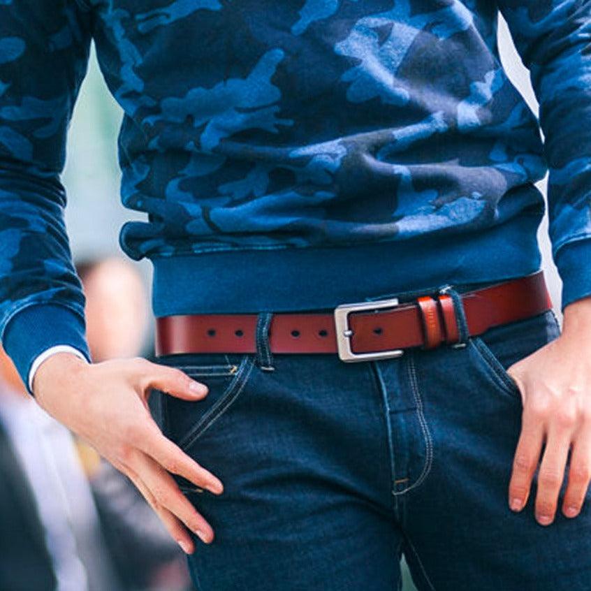 Men’s Leather Casual Belt with Metal Pin Buckle