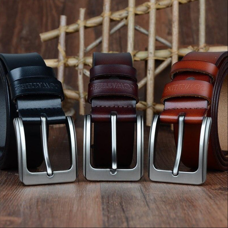 Men’s Leather Casual Belt with Metal Pin Buckle