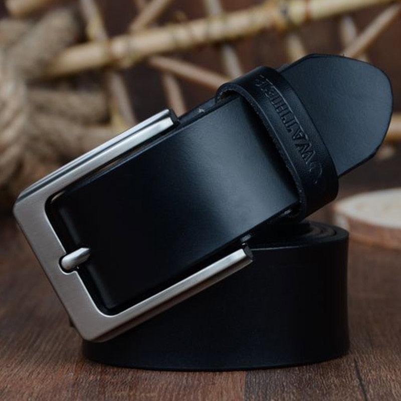 Men’s Leather Casual Belt with Metal Pin Buckle