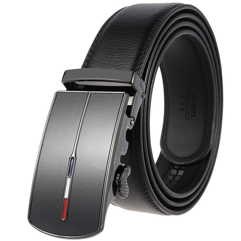 Men’s Leather No-Hole Dress Belt with Automatic Buckle