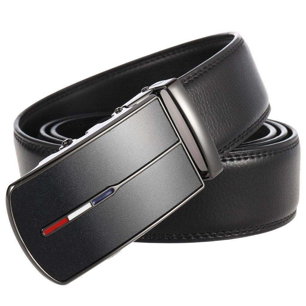 Men’s Leather No-Hole Dress Belt with Automatic Buckle