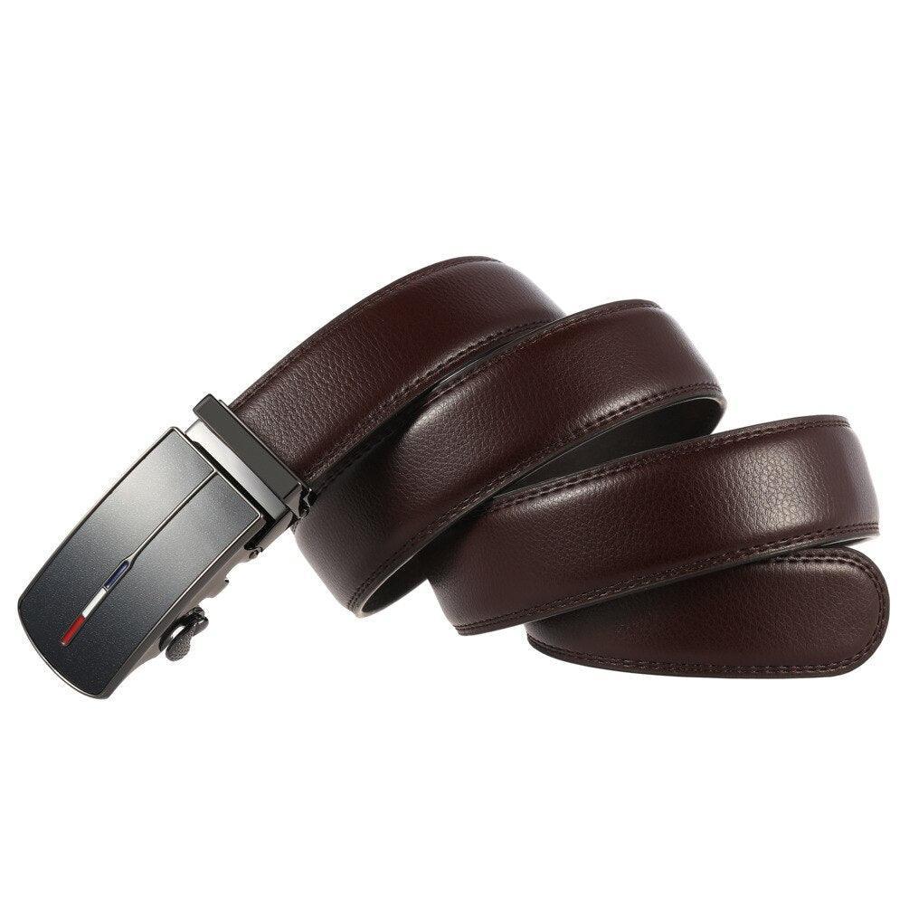 Men’s Leather No-Hole Dress Belt with Automatic Buckle