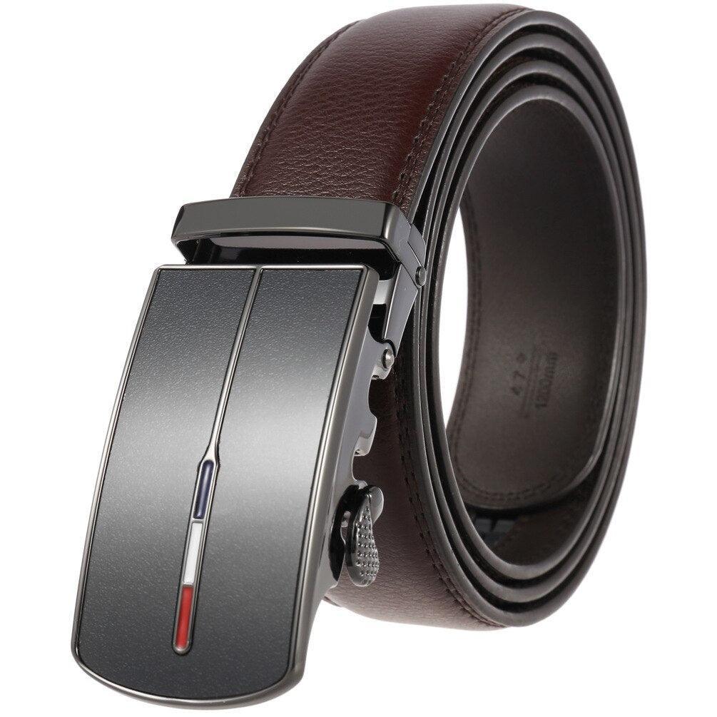 Men’s Leather No-Hole Dress Belt with Automatic Buckle