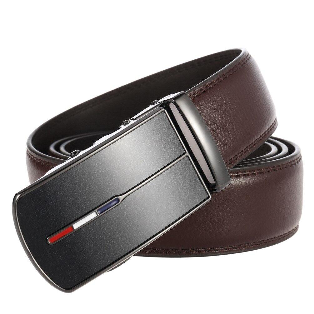 Men’s Leather No-Hole Dress Belt with Automatic Buckle