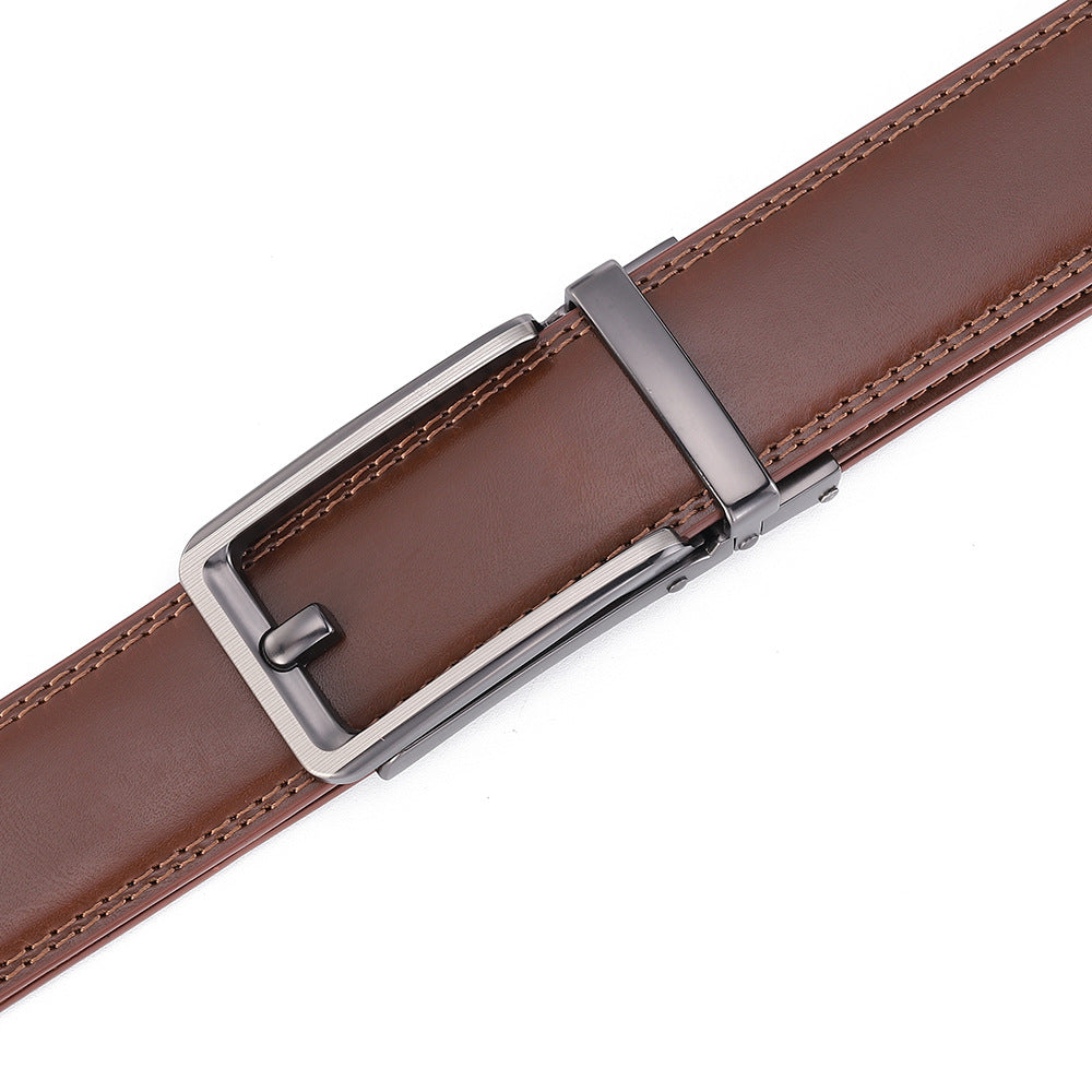 Men’s Leather No-Hole Ratchet Belt with Automatic Buckle