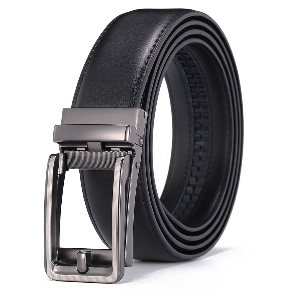 Men’s Leather No-Hole Ratchet Belt with Automatic Buckle