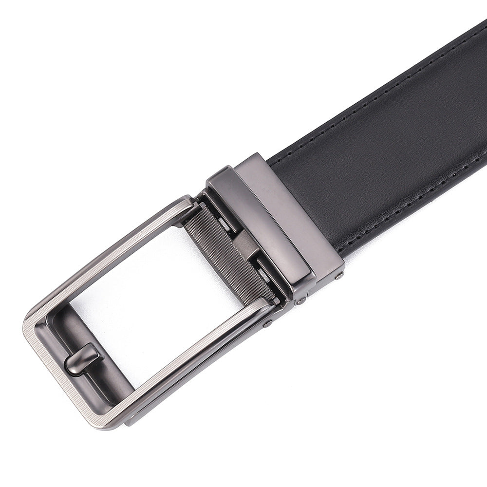 Men’s Leather No-Hole Ratchet Belt with Automatic Buckle