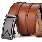 Men’s Leather No-Hole Ratchet Belt with Automatic Textured Buckle