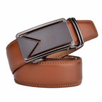 Men’s Leather No-Hole Ratchet Belt with Automatic Textured Buckle