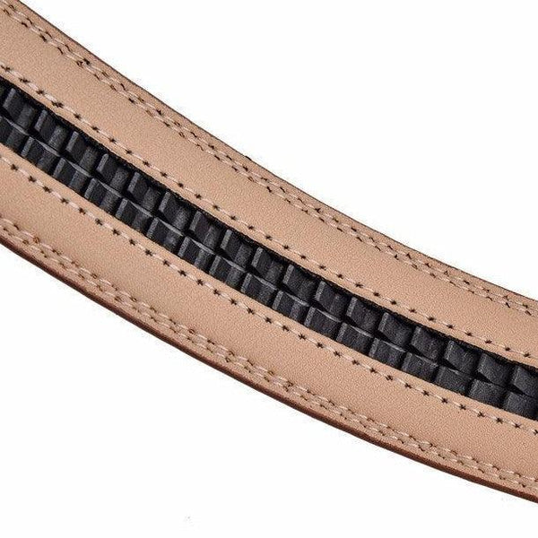 Men’s Leather No-Hole Ratchet Belt with Automatic Textured Buckle
