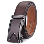 Men’s Leather No-Hole Ratchet Belt with Automatic Textured Buckle