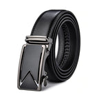 Men’s Leather No-Hole Ratchet Belt with Automatic Textured Buckle