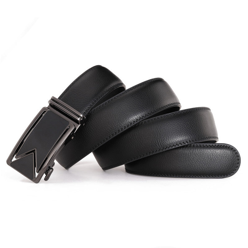 Men’s Leather No-Hole Ratchet Belt with Automatic Textured Buckle
