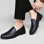 Men’s Leather Slip-On Dress Loafers with Rounded Toe