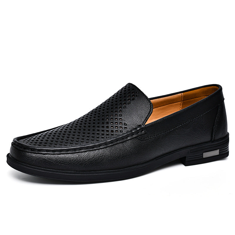 Men’s Leather Slip-On Loafers with Perforated Upper