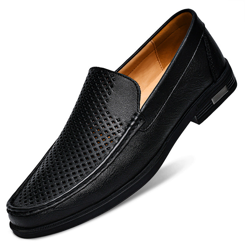 Men’s Leather Slip-On Loafers with Perforated Upper